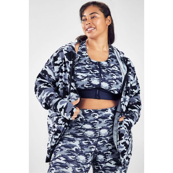 Fabletics Jacket Leah Oversized Camo Hoodie Cinch Waist Blue Women sz XXL - Picture 1 of 9